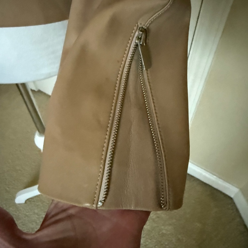Joie Taupe Open Front Lambskin Leather Jacket - Picture 9 of 14